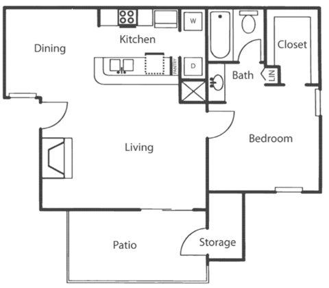 a floor plan of a house with a bedroom and a living room